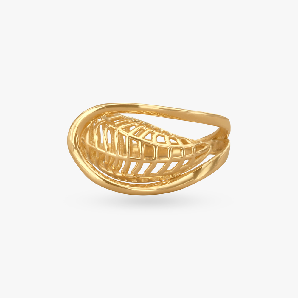 Sculpted Leaf Gold Finger Ring,,hi-res image number null