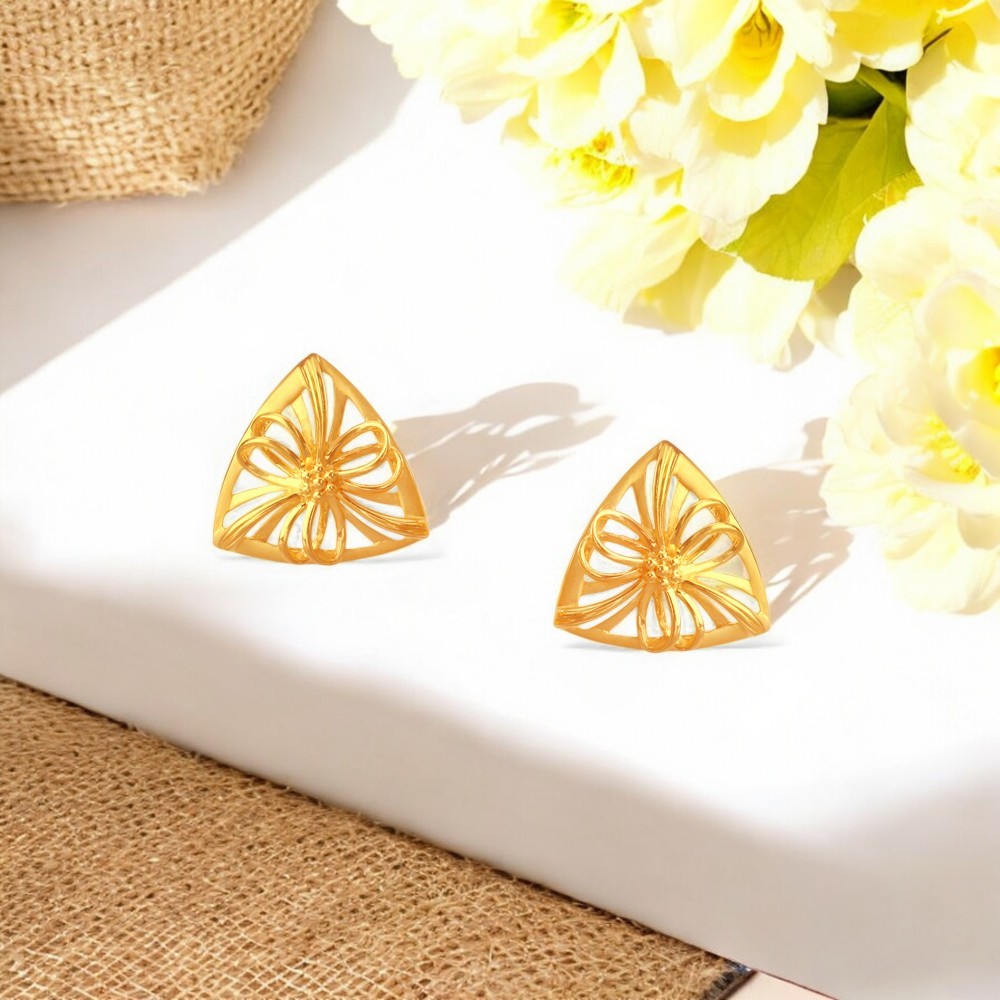 Floral Flare Gold Stud Earrings,,hi-res image number null