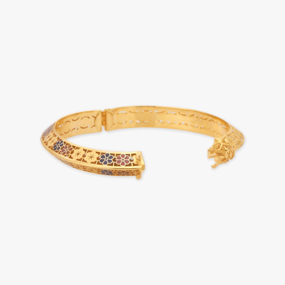 Enamelled Floral Gold Bangle,,hi-res image number null