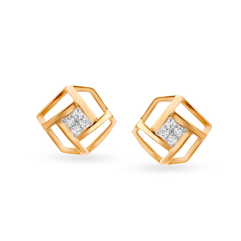 Geometric Stunning Gold and Diamond Stud Earrings,,hi-res image number null