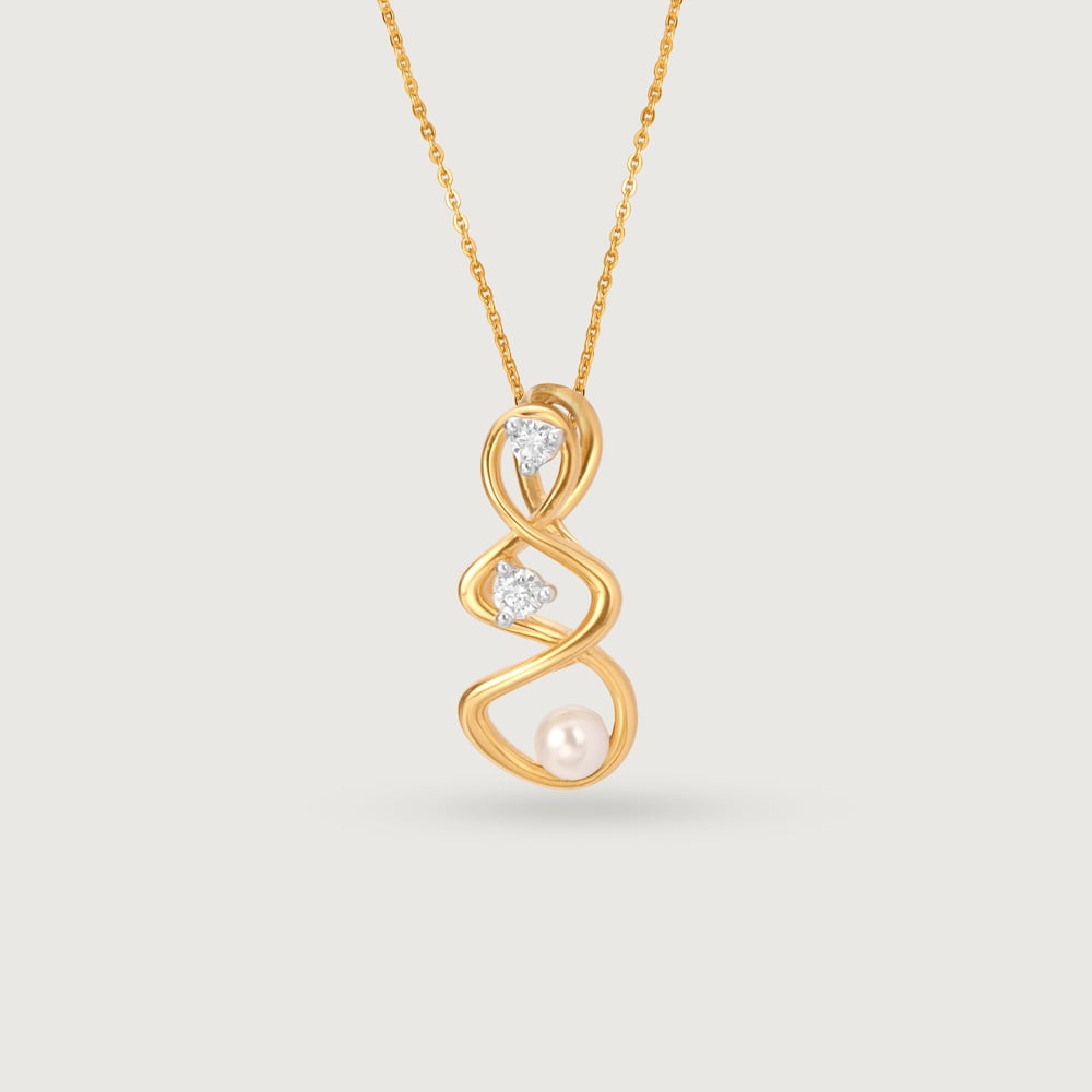 Lively Twist 14KT Diamond & Pearl Pendant,,hi-res image number null