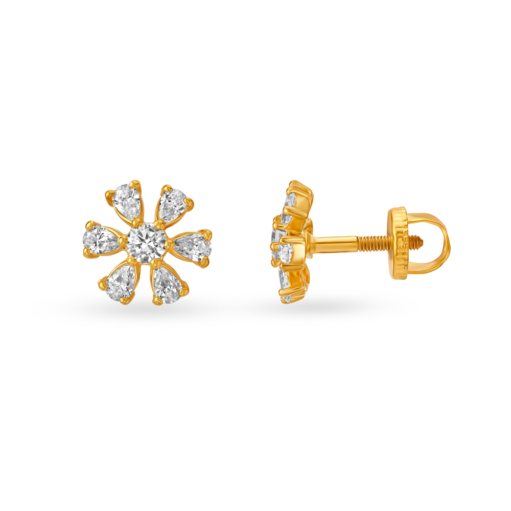 Enchanting Floral Gold Stud Earrings for Kids,,hi-res image number null