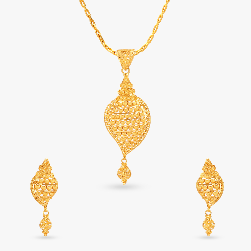 Layered Gold Pendant and Earrings Set,,hi-res image number null