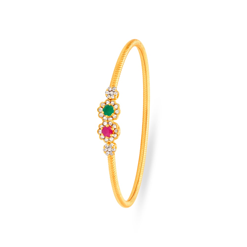 Adjustable Emerald Studded Gold Bangle,,hi-res image number null