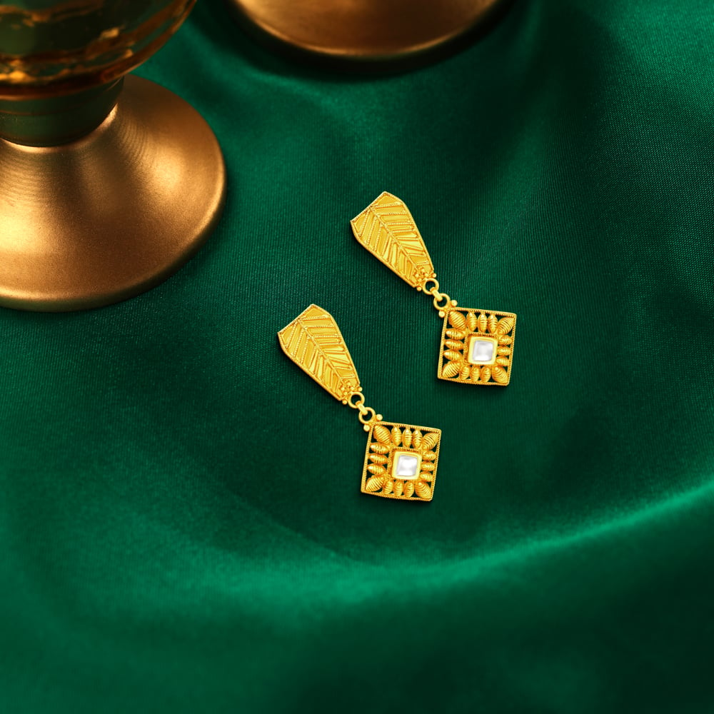 Geometric Shape Gold Drop Earrings