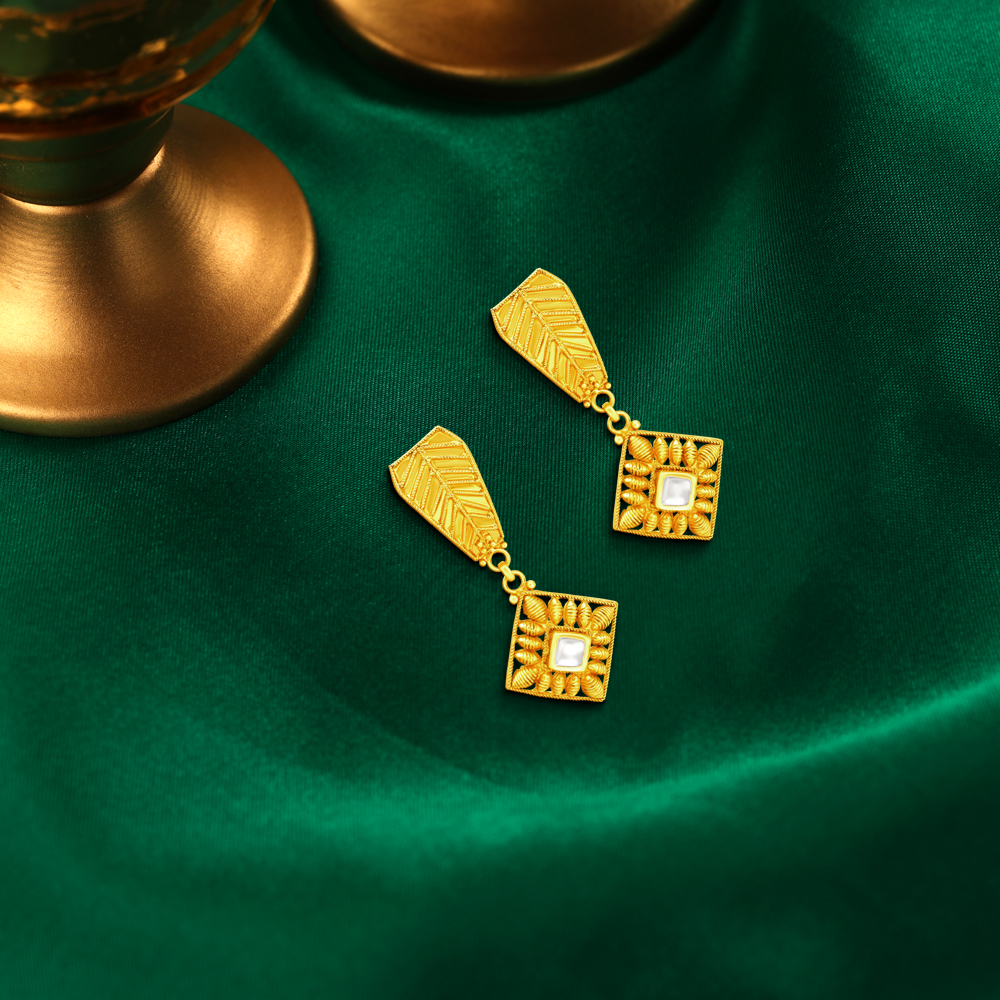Geometric Shape Gold Drop Earrings