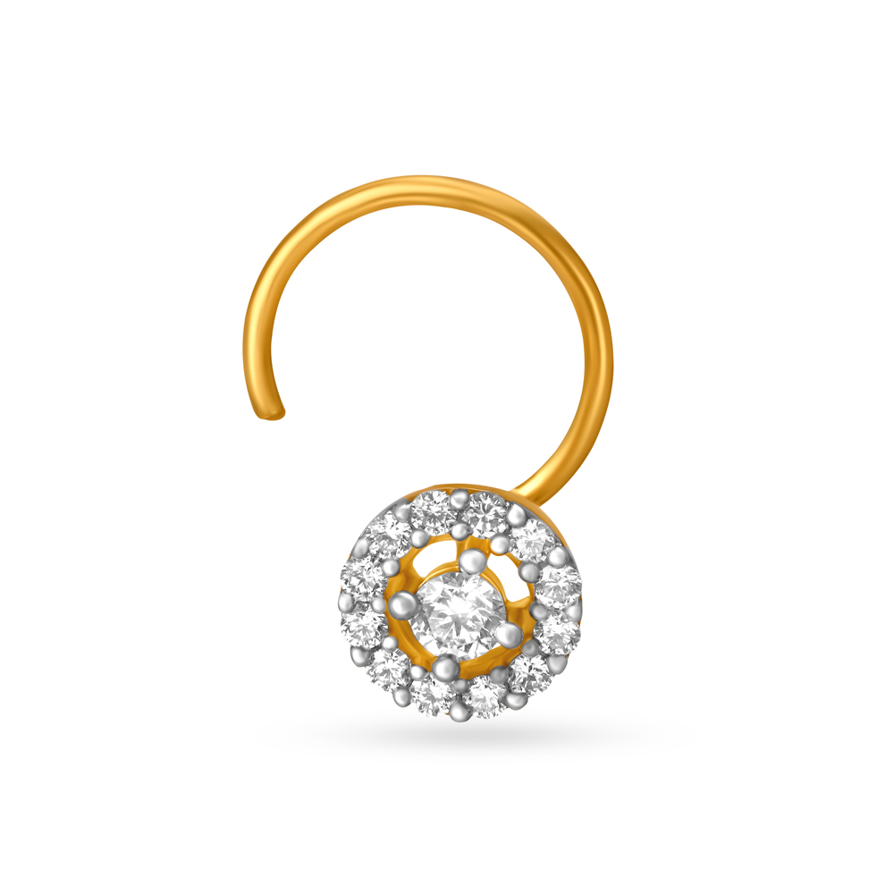 Blingy Round Gold and Diamond Nose Pin,,hi-res image number null