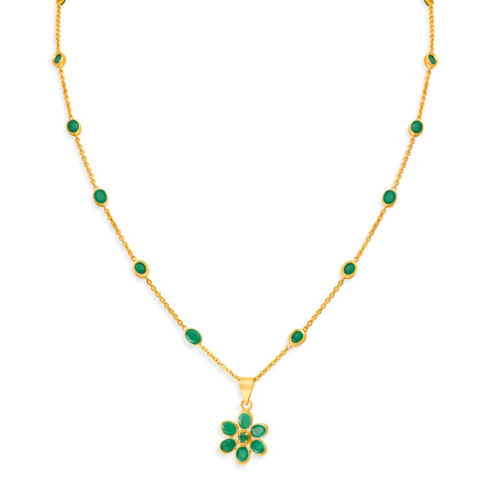 

Artistic Floral Emerald Gold Pendant with Chain