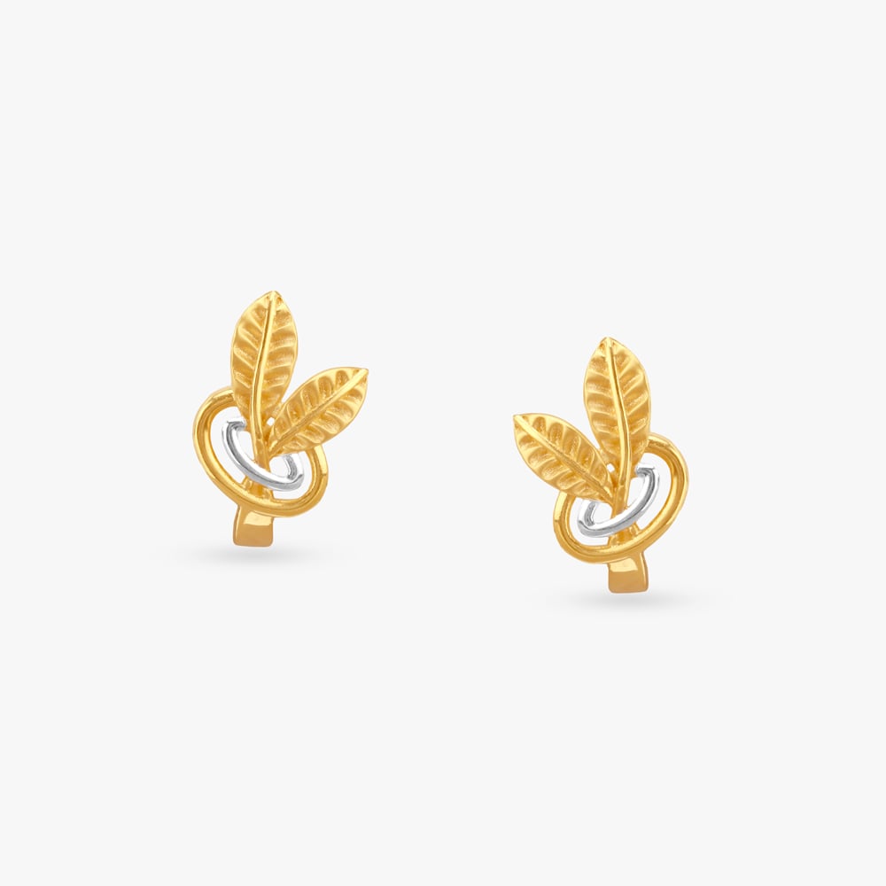 Twin Leaf Gold Hoop Earrings,,hi-res image number null