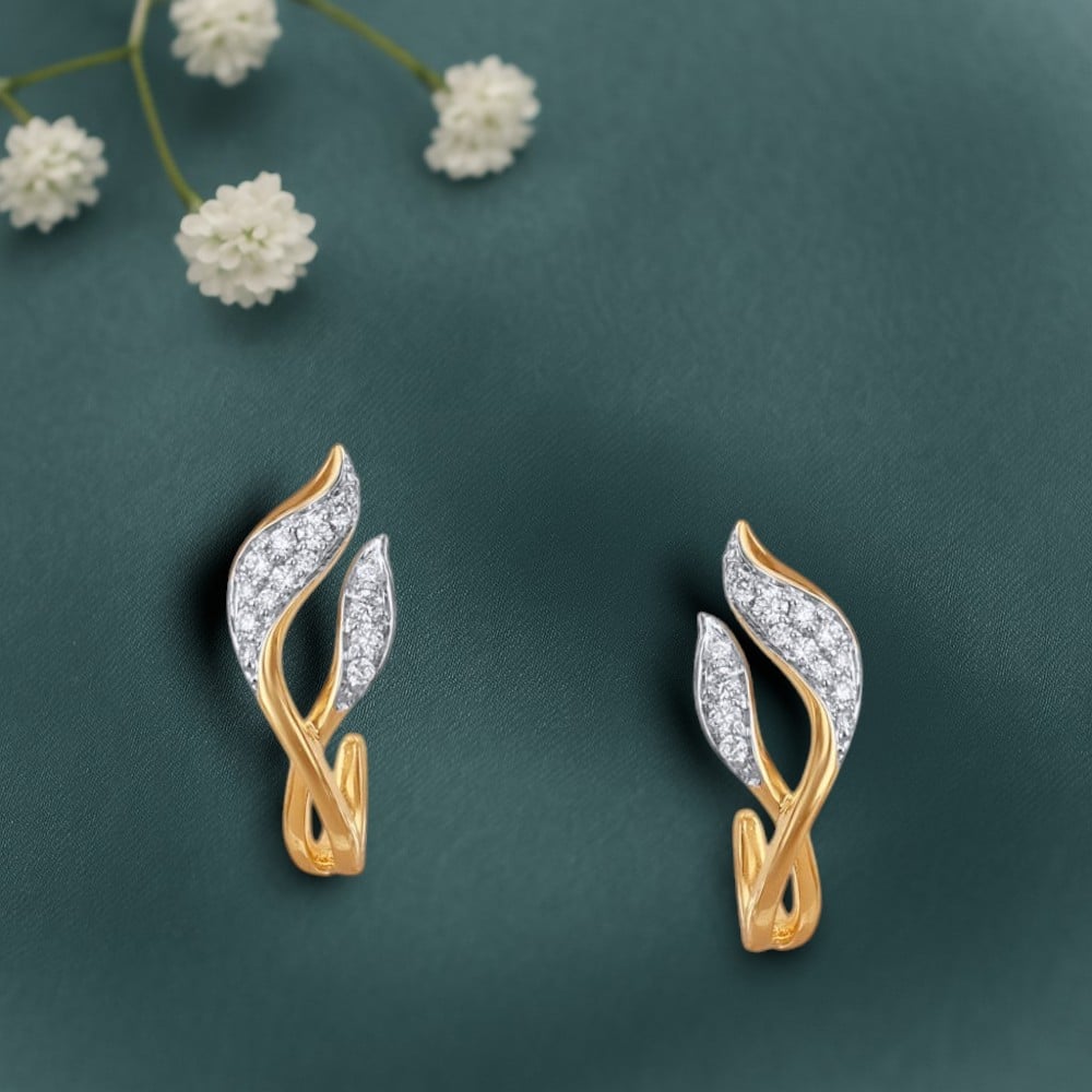 Curved Botanical Diamond Hoop Earrings,,hi-res image number null
