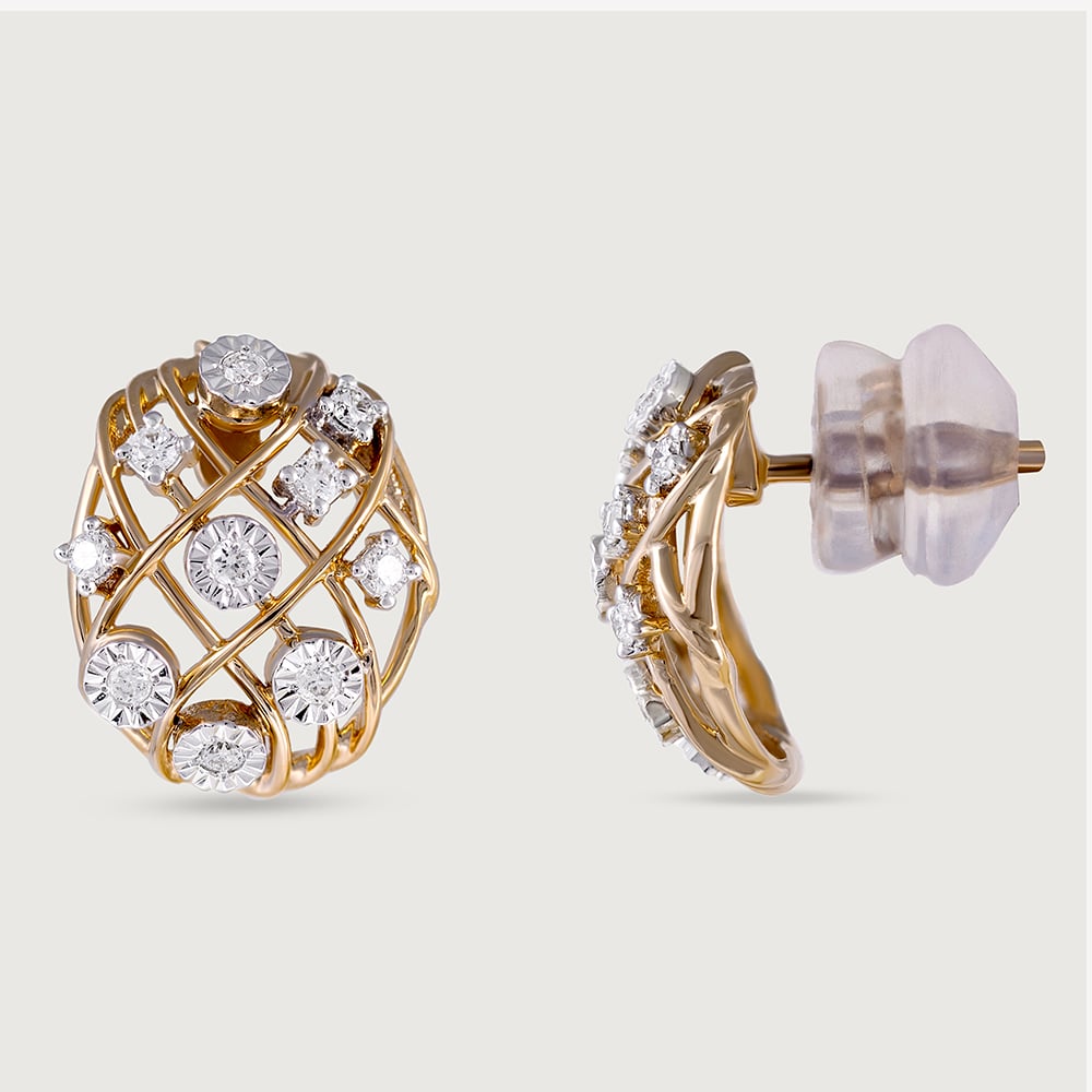 Basketry Glow Gold and Diamond Stud Earrings,,hi-res image number null