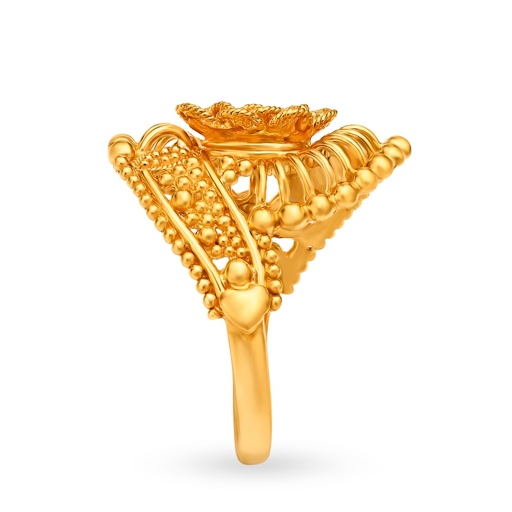 Artistic 22 Karat Yellow Gold Floral Ring,,hi-res image number null