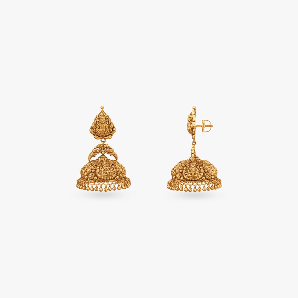 Lakshmi Temple Gold Jhumka Earrings,,hi-res image number null