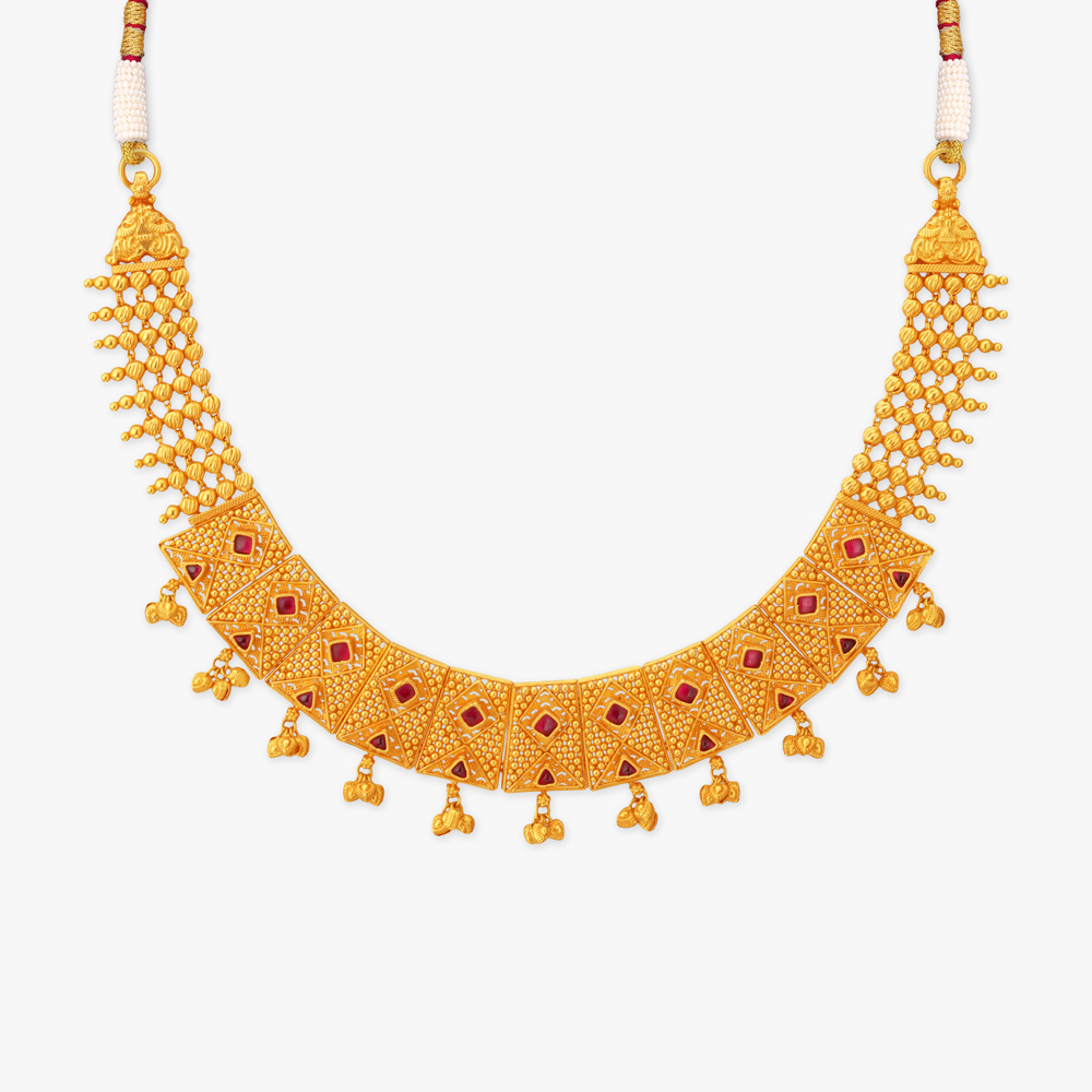 Angular Tapestry Gold Necklace Set,,hi-res image number null