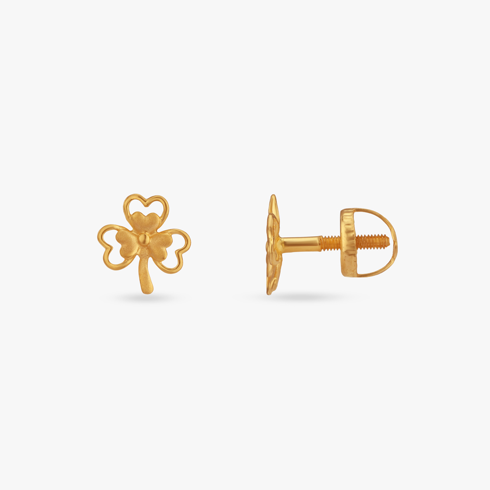 Lucky Clover Gold Stud Earrings for Kids,,hi-res image number null