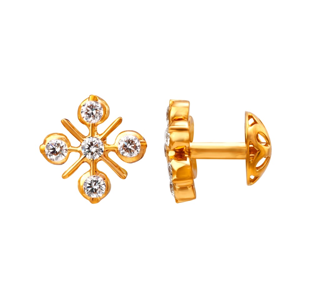 Enigmatic 22 Karat Yellow Gold And Diamond Square Studs,,hi-res image number null