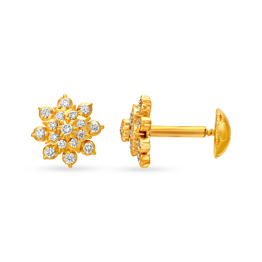 Lustrous 22 Karat Yellow Gold And Diamond Floral Studs,,hi-res image number null