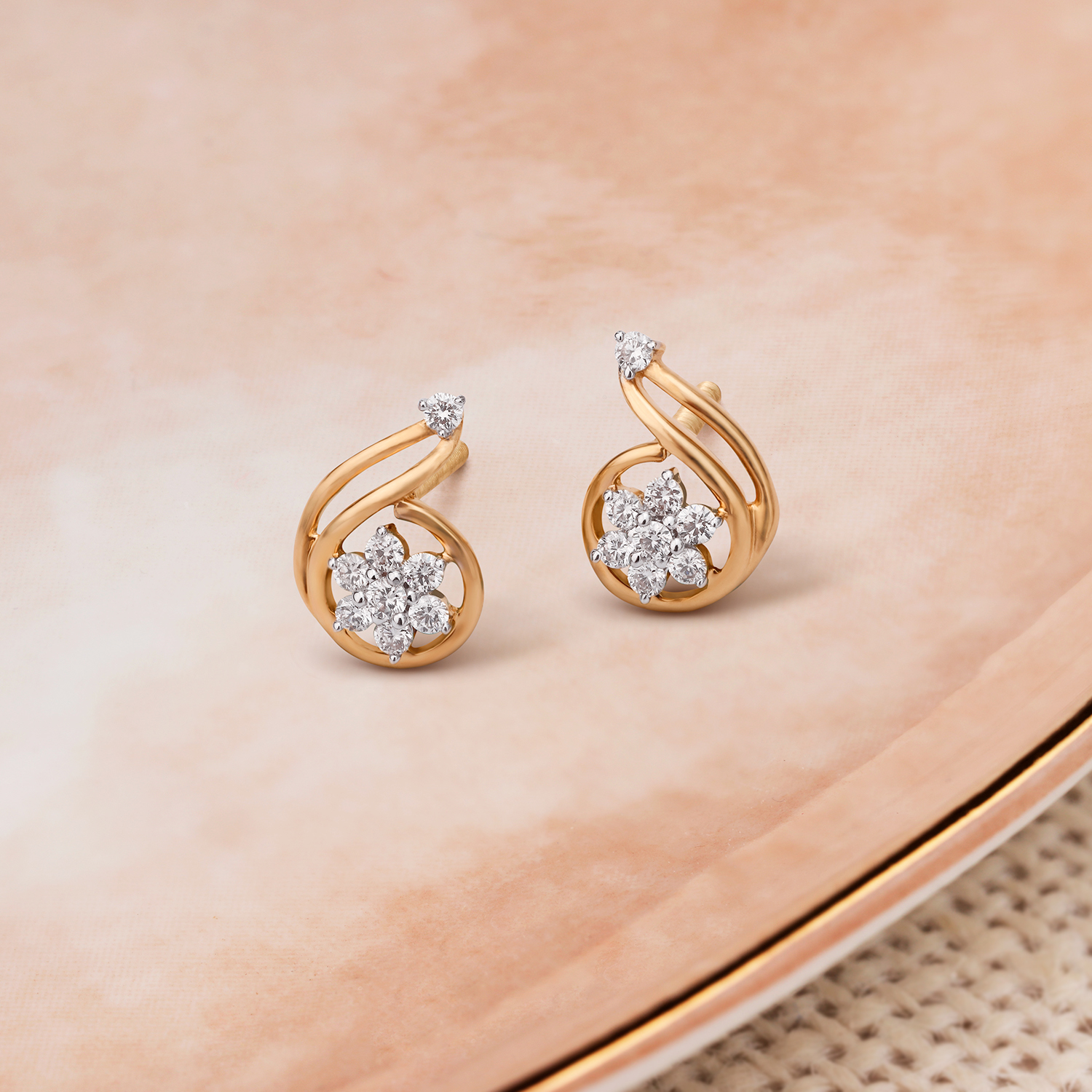 Imperial Floral Diamond and Gold Stud Earrings