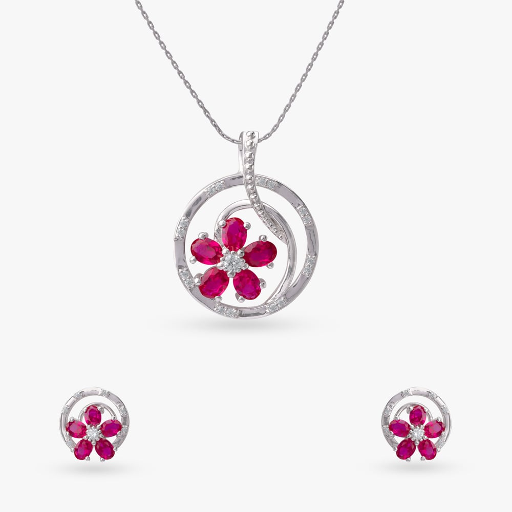 Petal Spark Silver Pendant and Earrings Set,,hi-res image number null