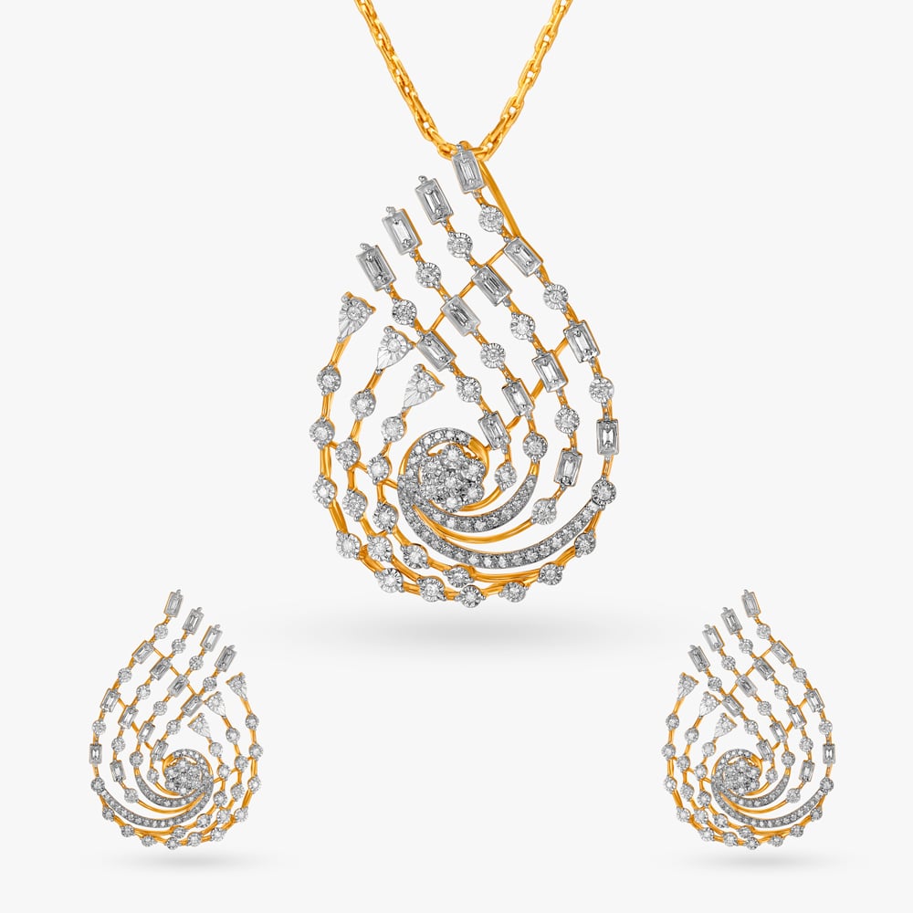 Leafy Whisper Diamond Pendant and Earrings Set