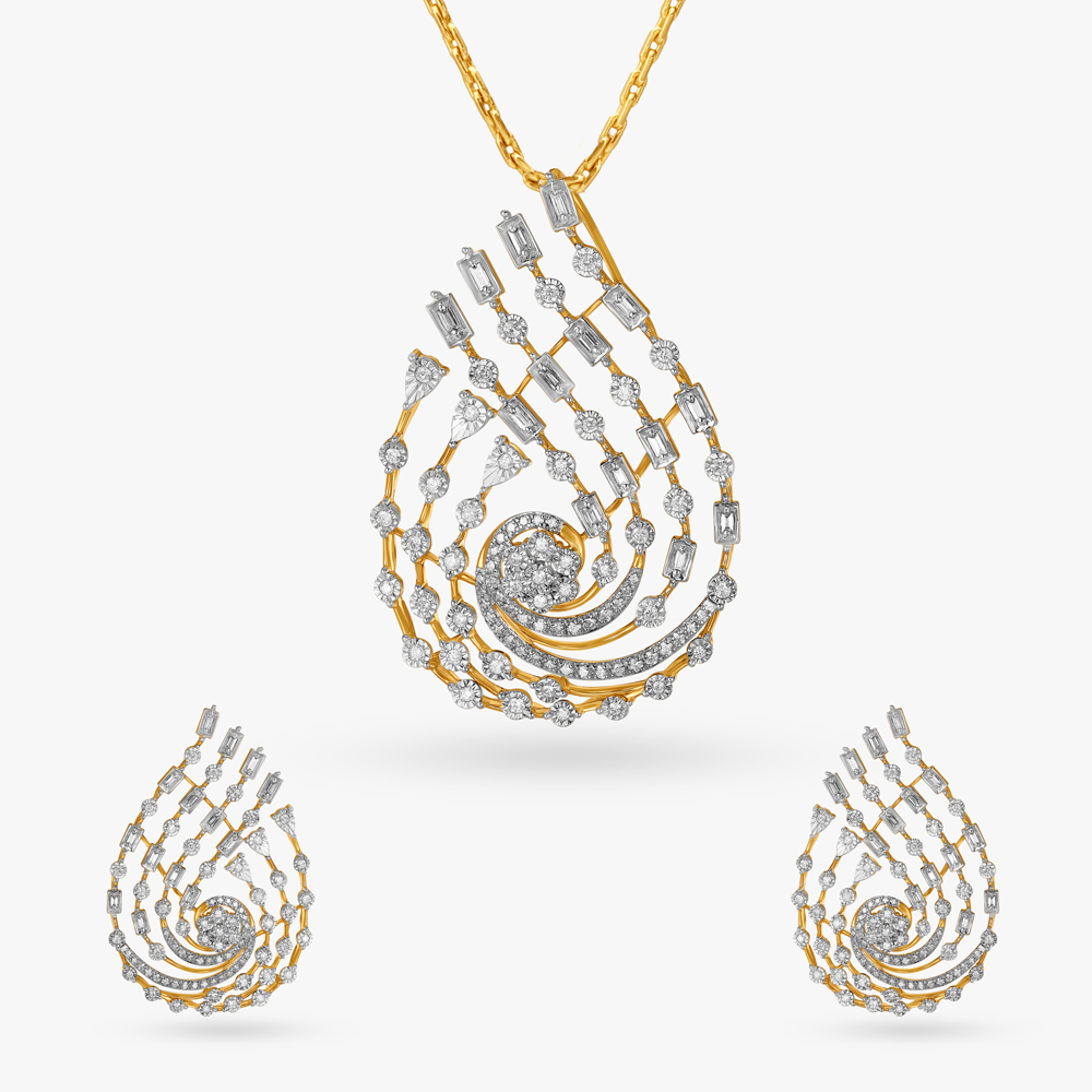 Tanishq diamond earrings and pendant set deals