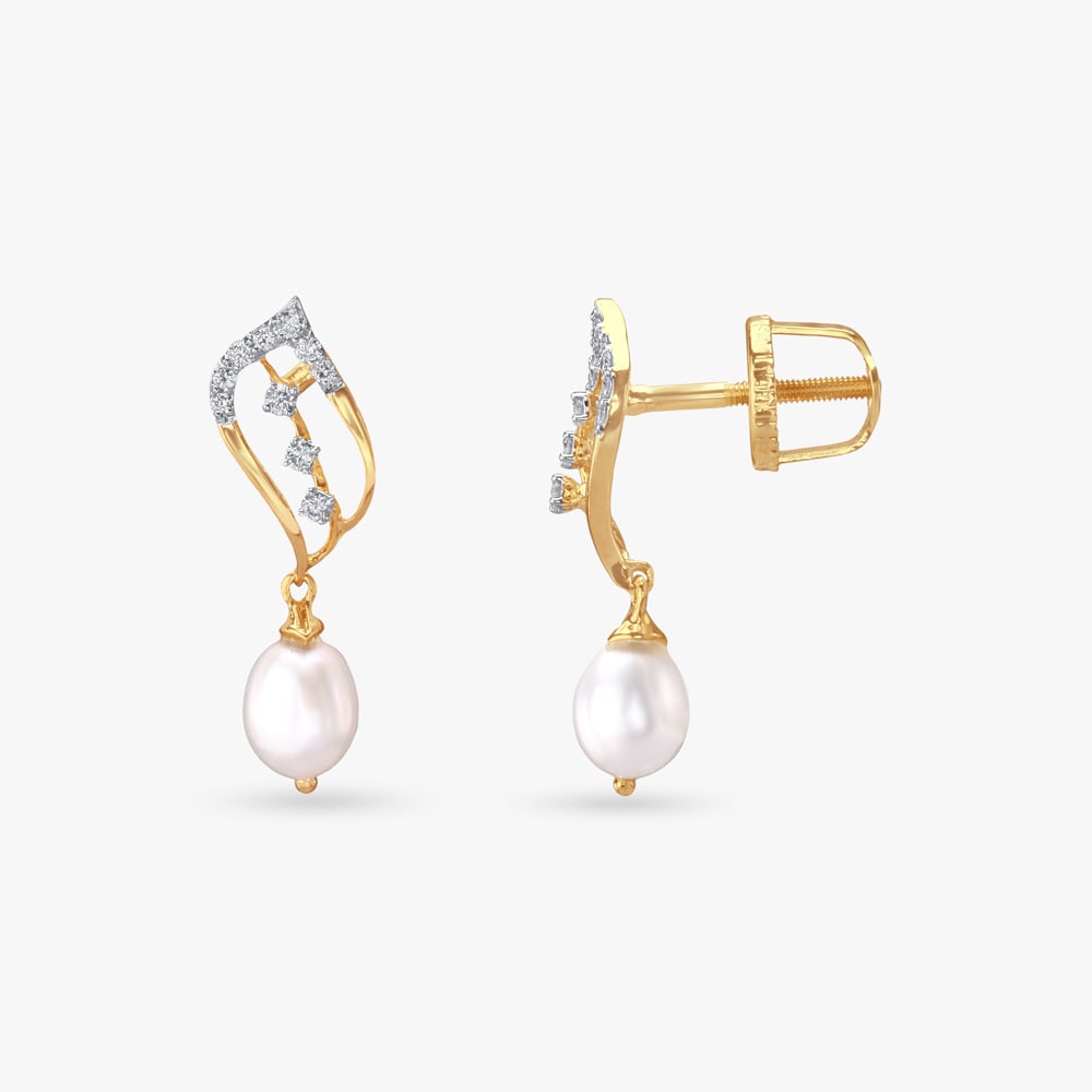 Pearl Curve Diamond Drop Earrings,,hi-res image number null