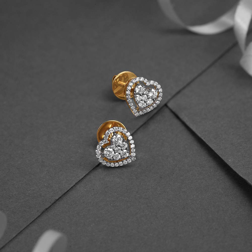 Double Circlet Gold and Diamond Stud Earrings-baongoctrading.com.vn