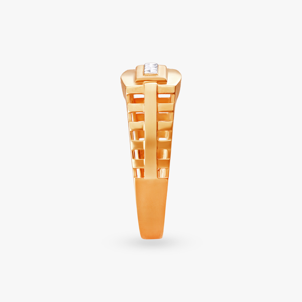 Geometric Grid Gold Finger Ring for Men,,hi-res image number null