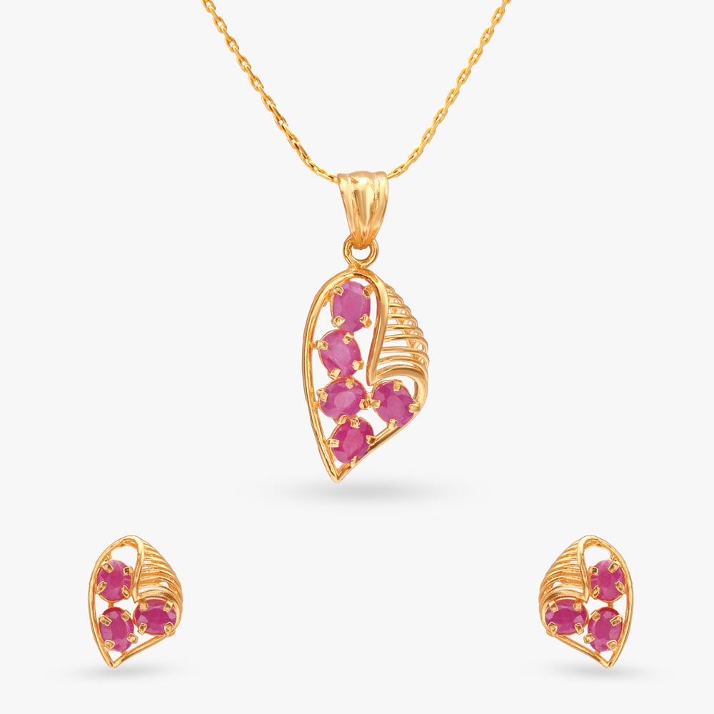 Delicate Bloom Ruby Pendant and Earrings Set,,hi-res image number null