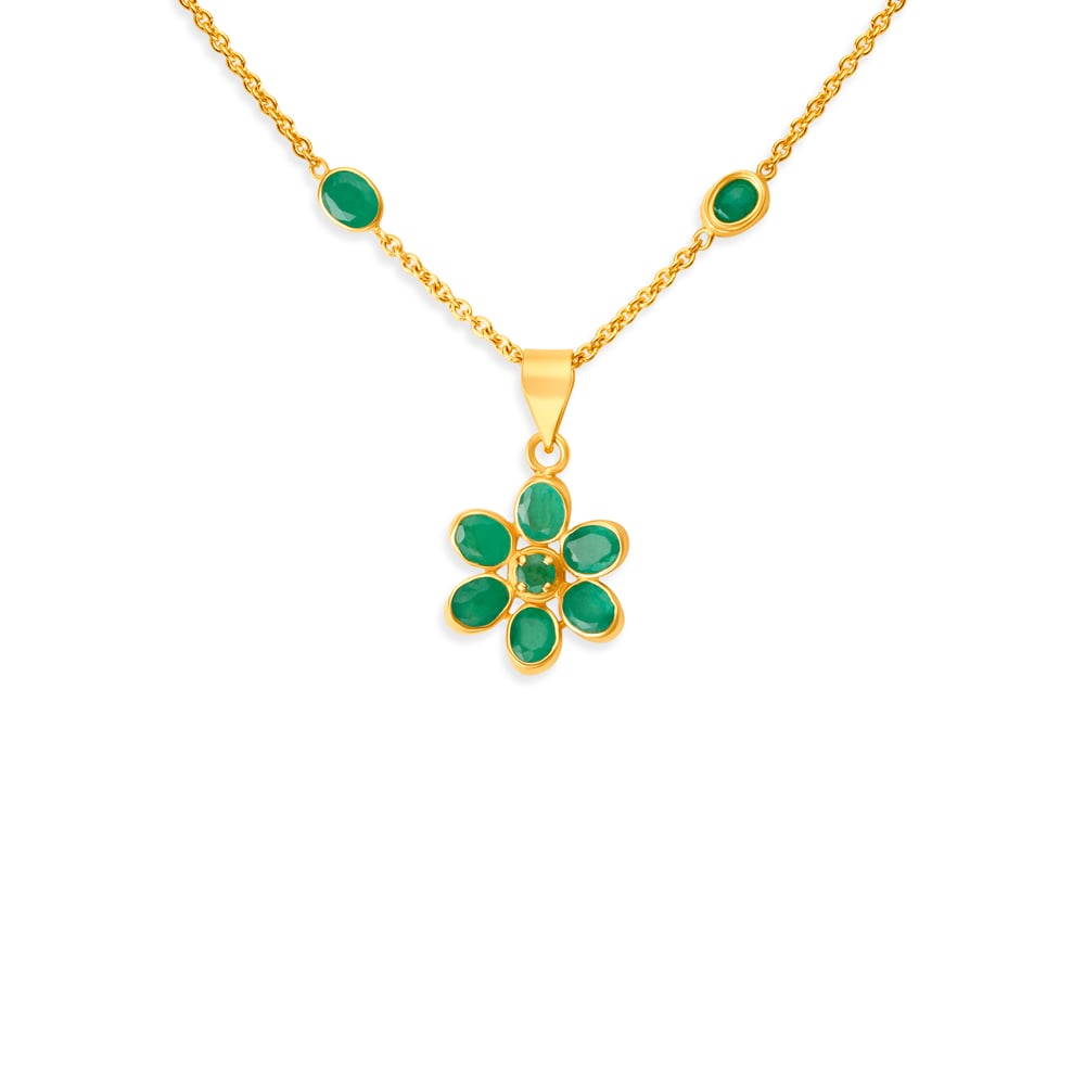 

Artistic Floral Emerald Gold Pendant with Chain
