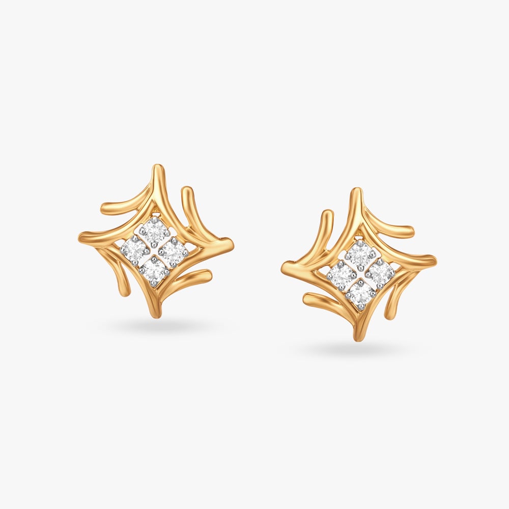 Golden Starlight Diamond Stud Earrings