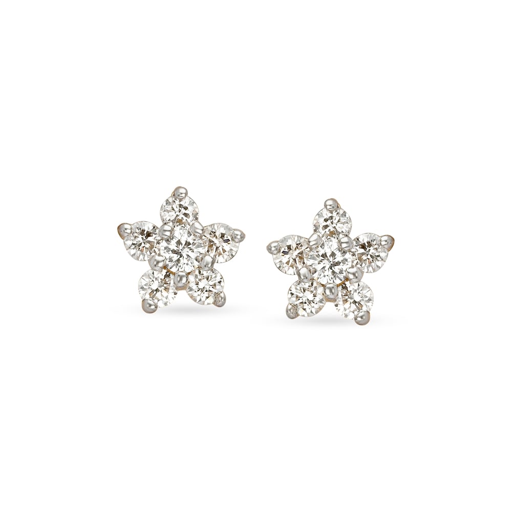 Radiant Floral Diamond Stud Earrings,,hi-res image number null