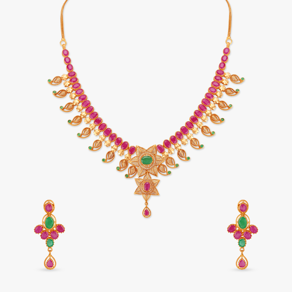 Opulent Emerald and Ruby Necklace Set