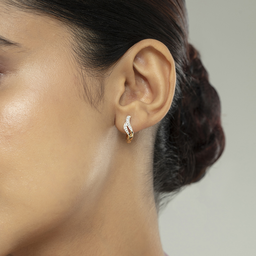 Sleek Chic Gold & Diamond Hoop Earrings,,hi-res image number null