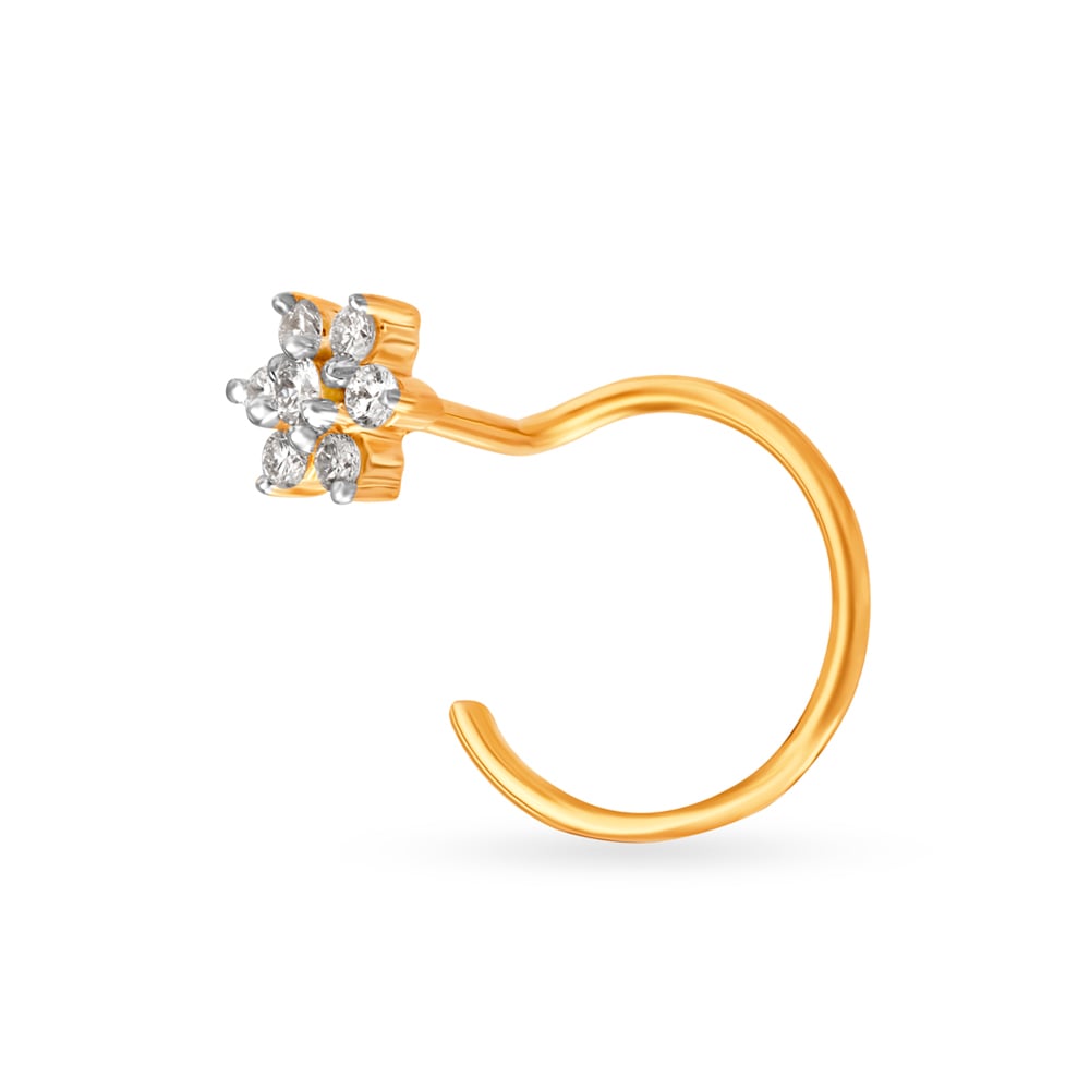 Serene Snowflake Gold and Diamond Nose Pin,,hi-res image number null