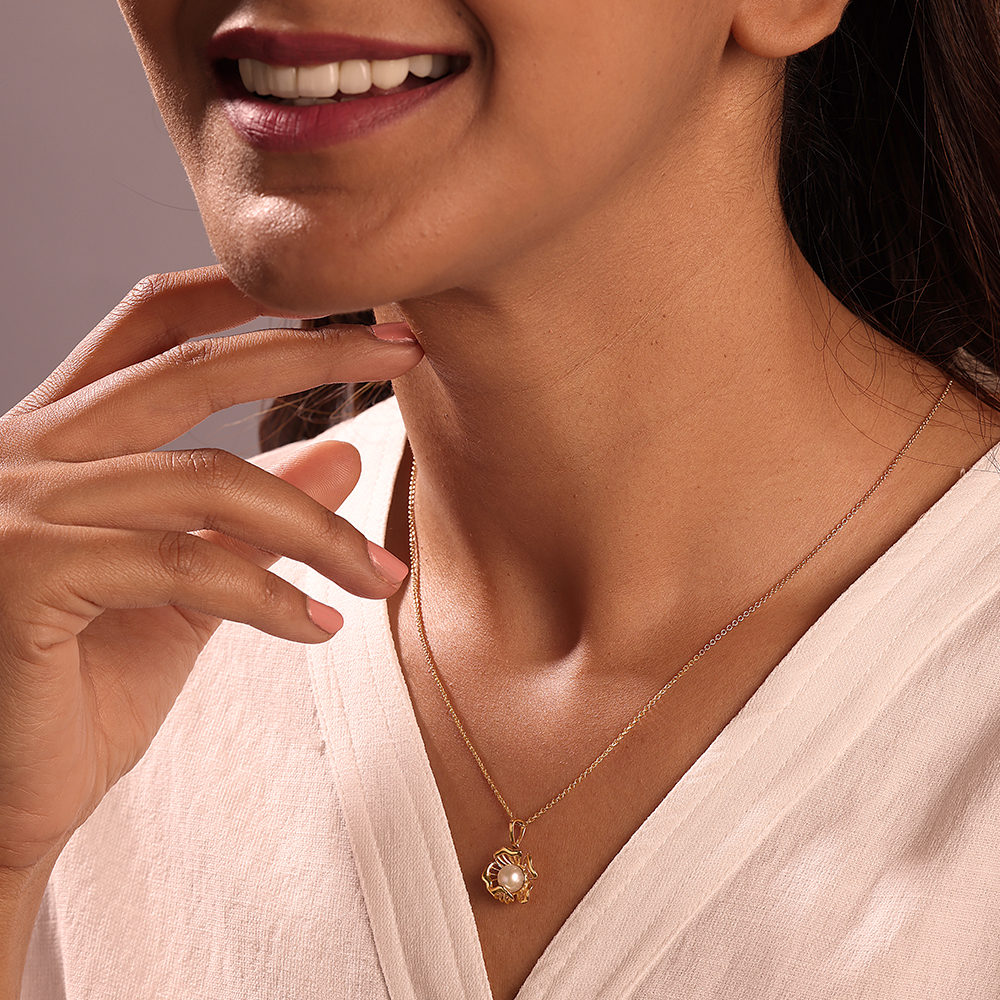 Floral Whispers 14 Kt Gold & Pearl Pendant,,hi-res image number null