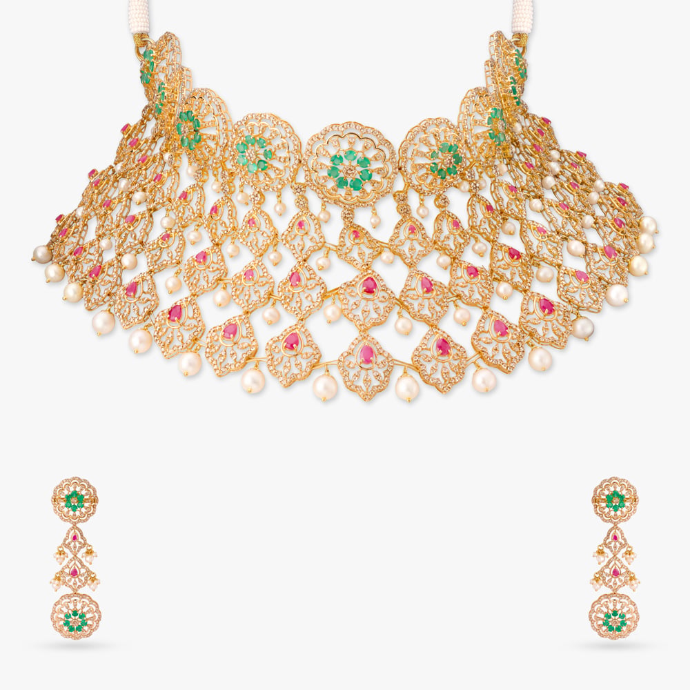 Pearl Ruby Onyx Layered Choker Necklace Set,,hi-res image number null