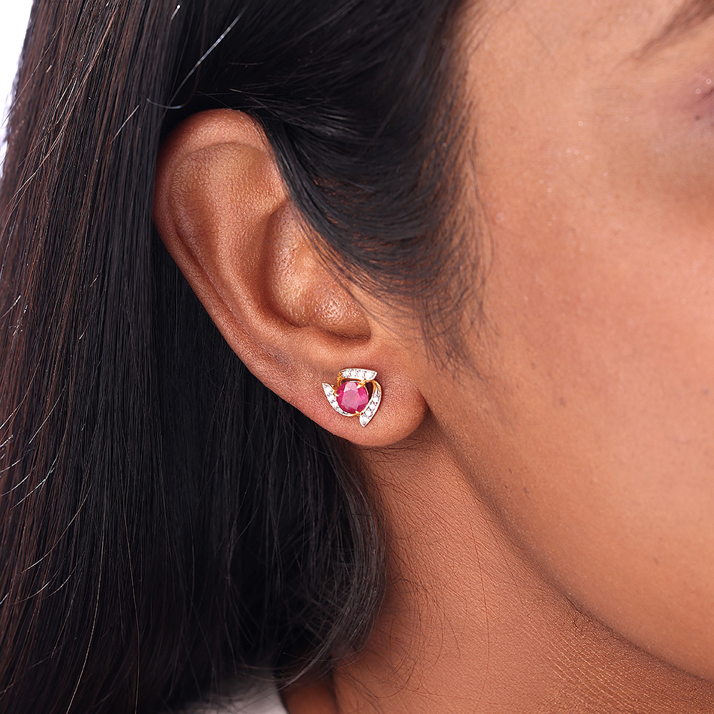 Ruby Rush Diamond & Gold Stud Earrings,,hi-res image number null
