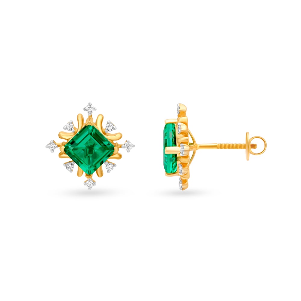 Regal Diamond Encrusted Square Gold Stud Earrings,,hi-res image number null