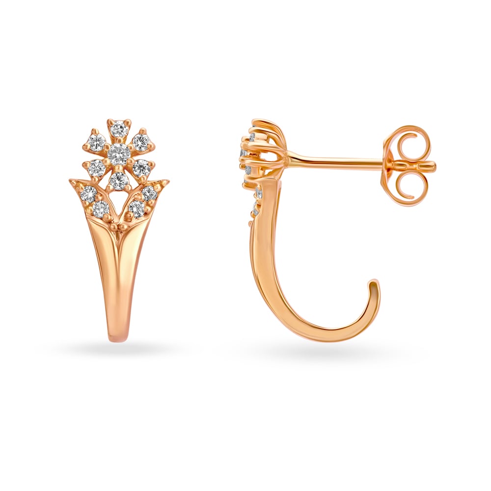 Classic Floral Diamond and Gold Hoop Earrings,,hi-res image number null