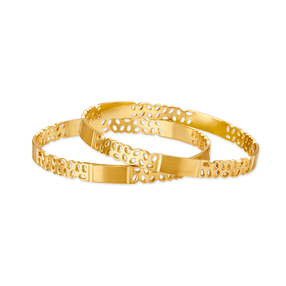 Artistic Yellow Gold Oval Lattice Bangles,,hi-res image number null