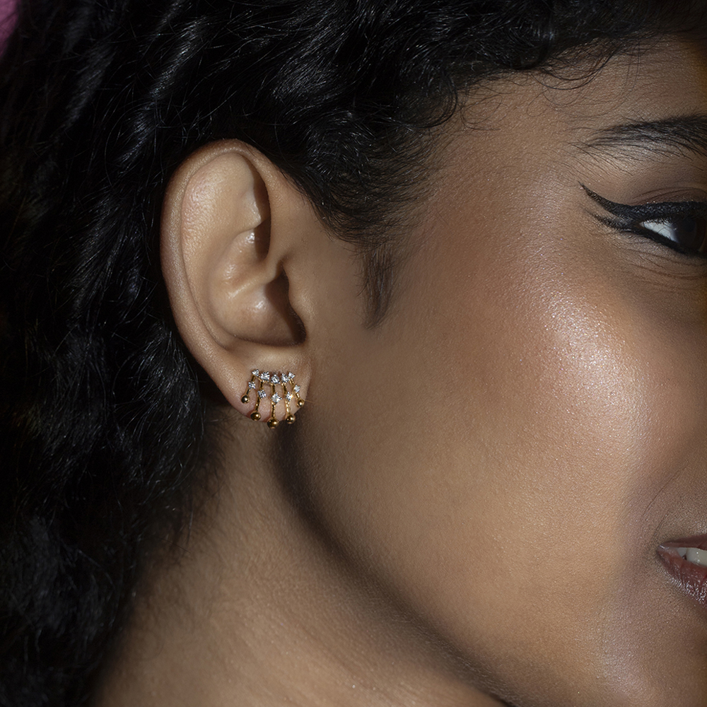Retro Diva Gold & Diamond Stud Earrings,,hi-res image number null