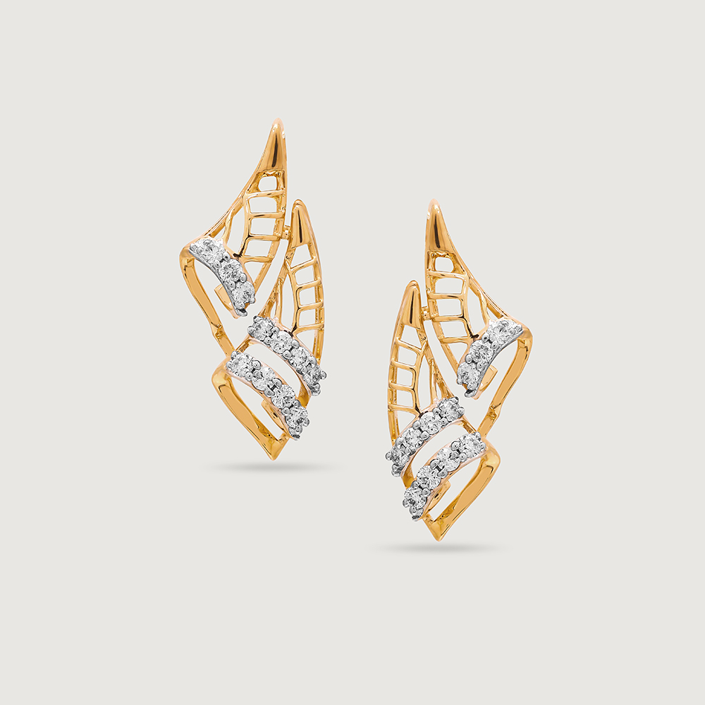 Luxe Leaf 14 Kt Gold and Diamond Stud Earrings,,hi-res image number null