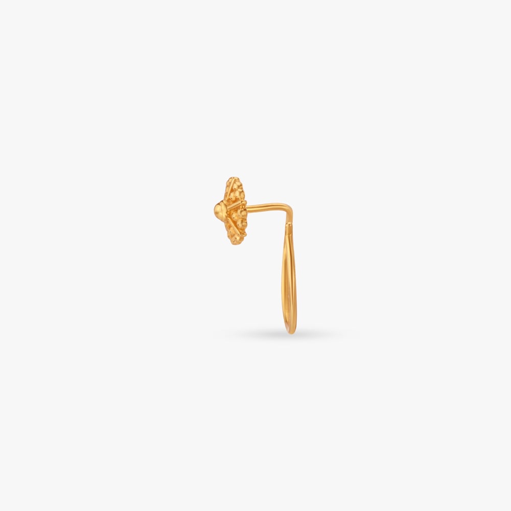 Textured Fleur Gold Nose Pin,,hi-res image number null