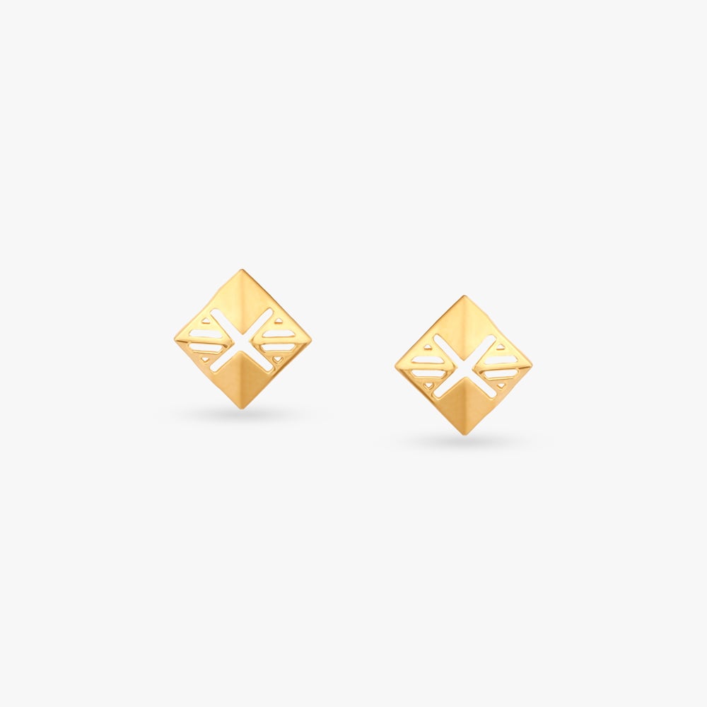 Little Grid Gold Stud Earrings For Kids,,hi-res image number null