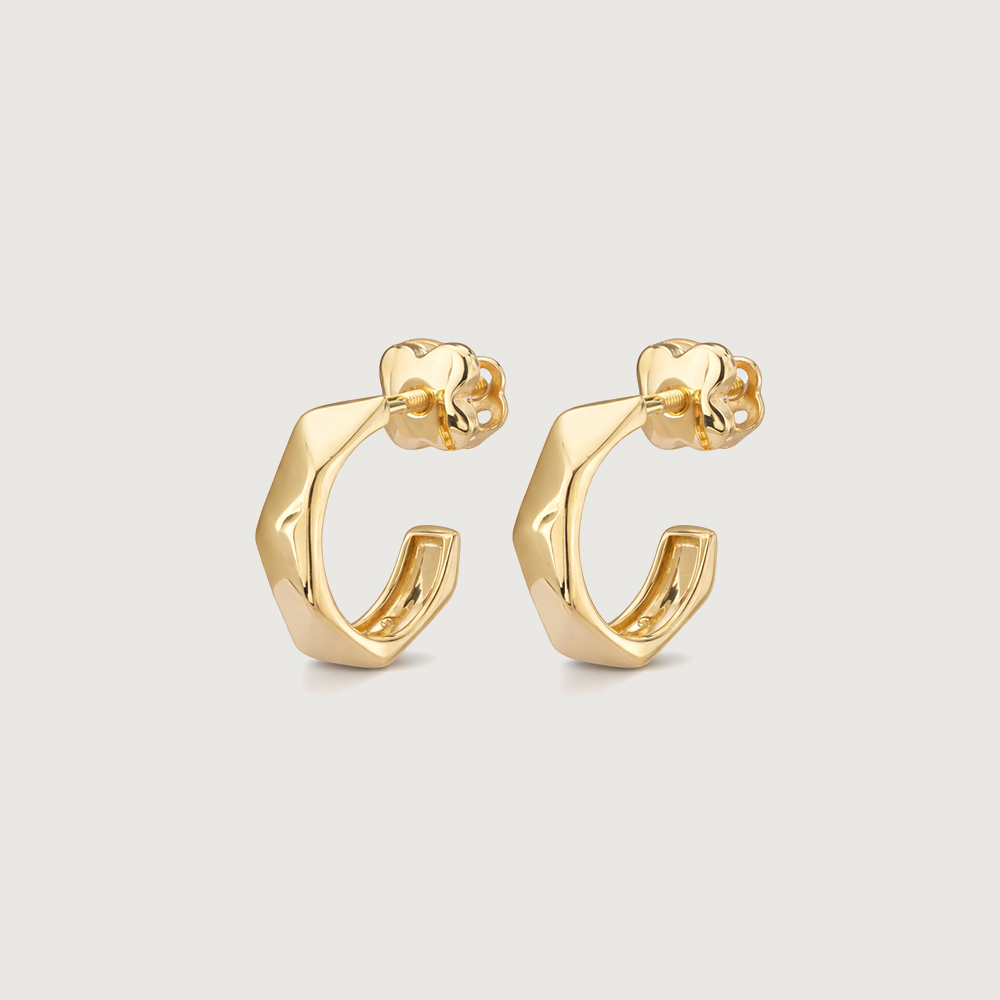 Angular Facet Gold Hoop Earrings,,hi-res image number null