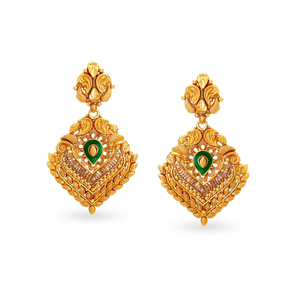 Floral Meenakari Antique Gold Drop Earrings