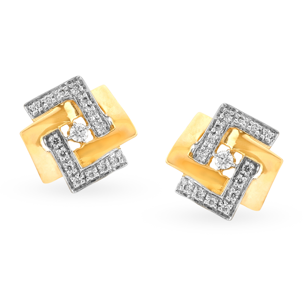 Geometric Gold and Diamond Stud Earrings,,hi-res image number null