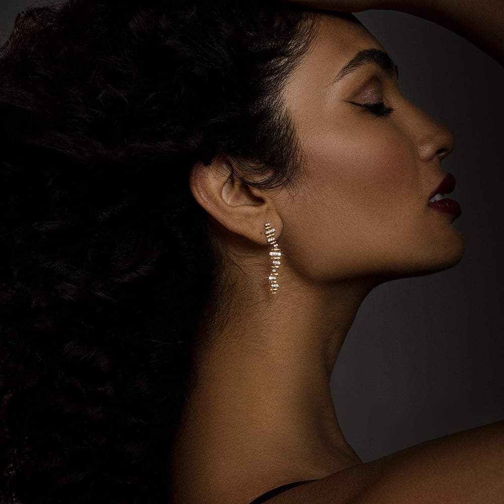 Disco Rhythm Gold & Diamond Drop Earrings,,hi-res image number null
