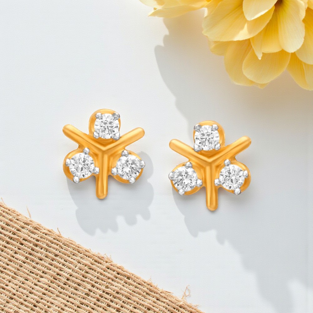 Stunning Floral Gold and Diamond Stud Earrings,,hi-res image number null